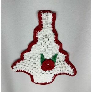 Handmade 40s 50s crocheted basket With Flower Pot Holder Doily Wall Art 9" Tall
